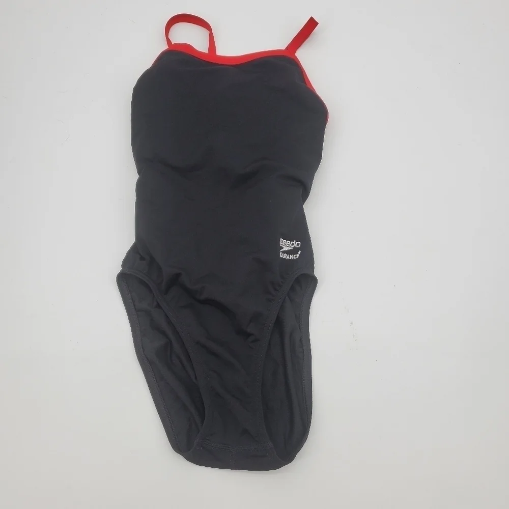 Speedo endurance 819016 red black one piece open back swimsuit size 26/0